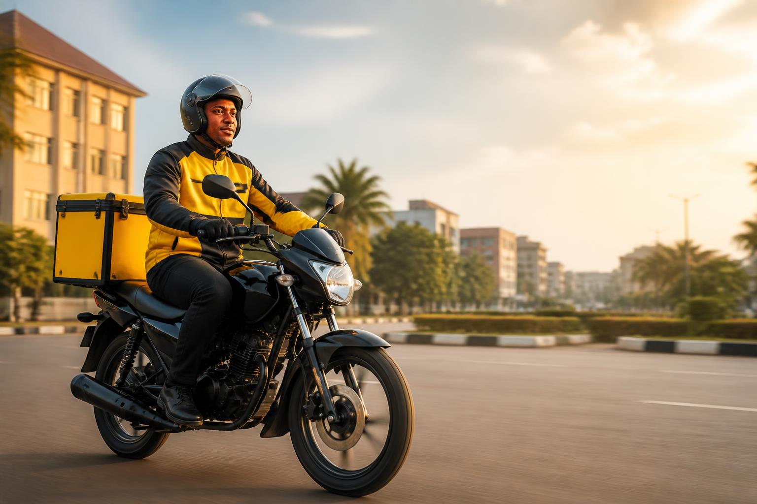 Logistics rider on a delivery motorcycle